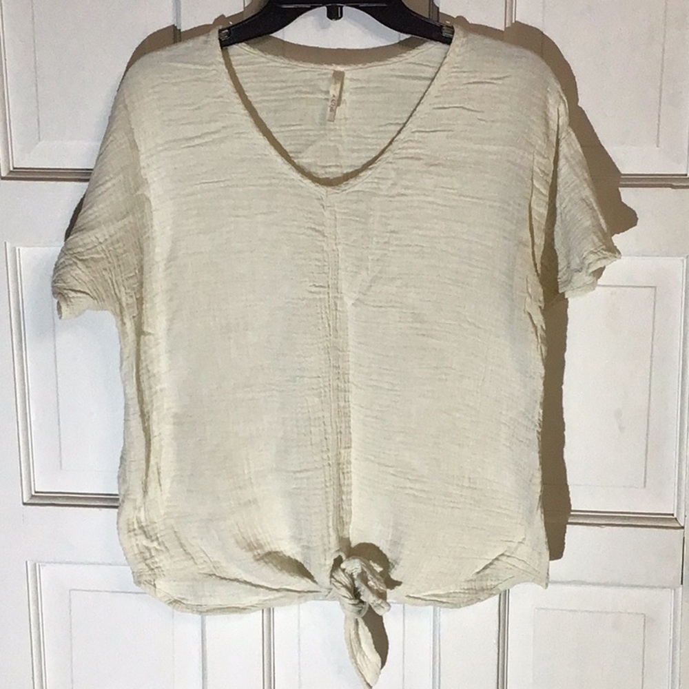 Lime n Chili Casual Cream Tie-Front Top